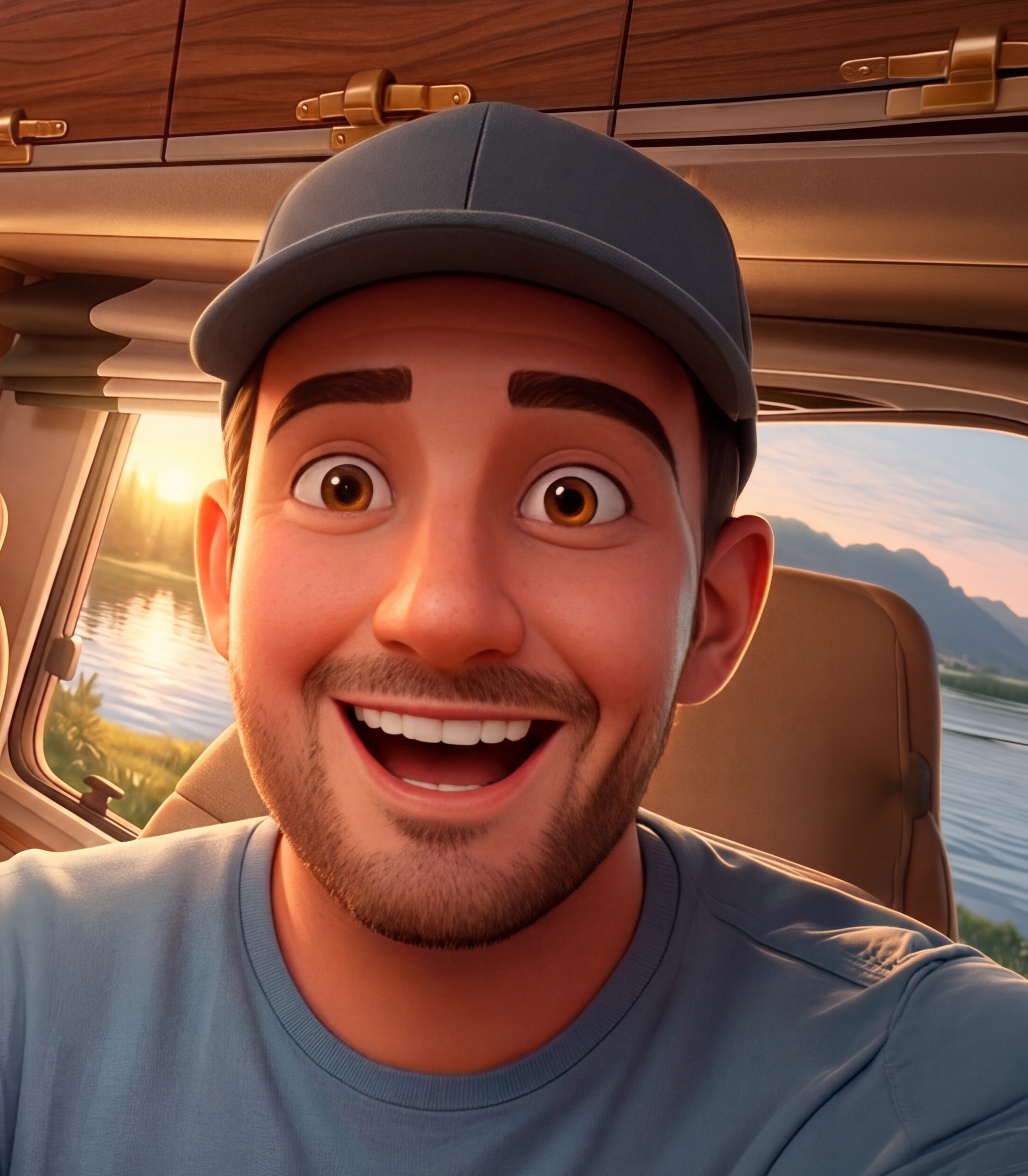 Porträt von V. in einem Campervan